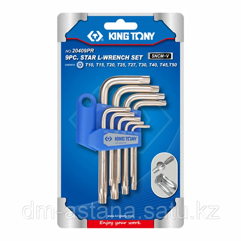 KING TONY Набор Г-образных TORX, T10-T50, короткие с отверстием, 9 предметов KING TONY 20409PR